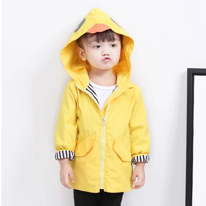 Boys And Girls Waterproof Coat Baby Duckling Shape Long Windbreaker Windproof Waterproof Children\'s Small Yellow Duck Coat