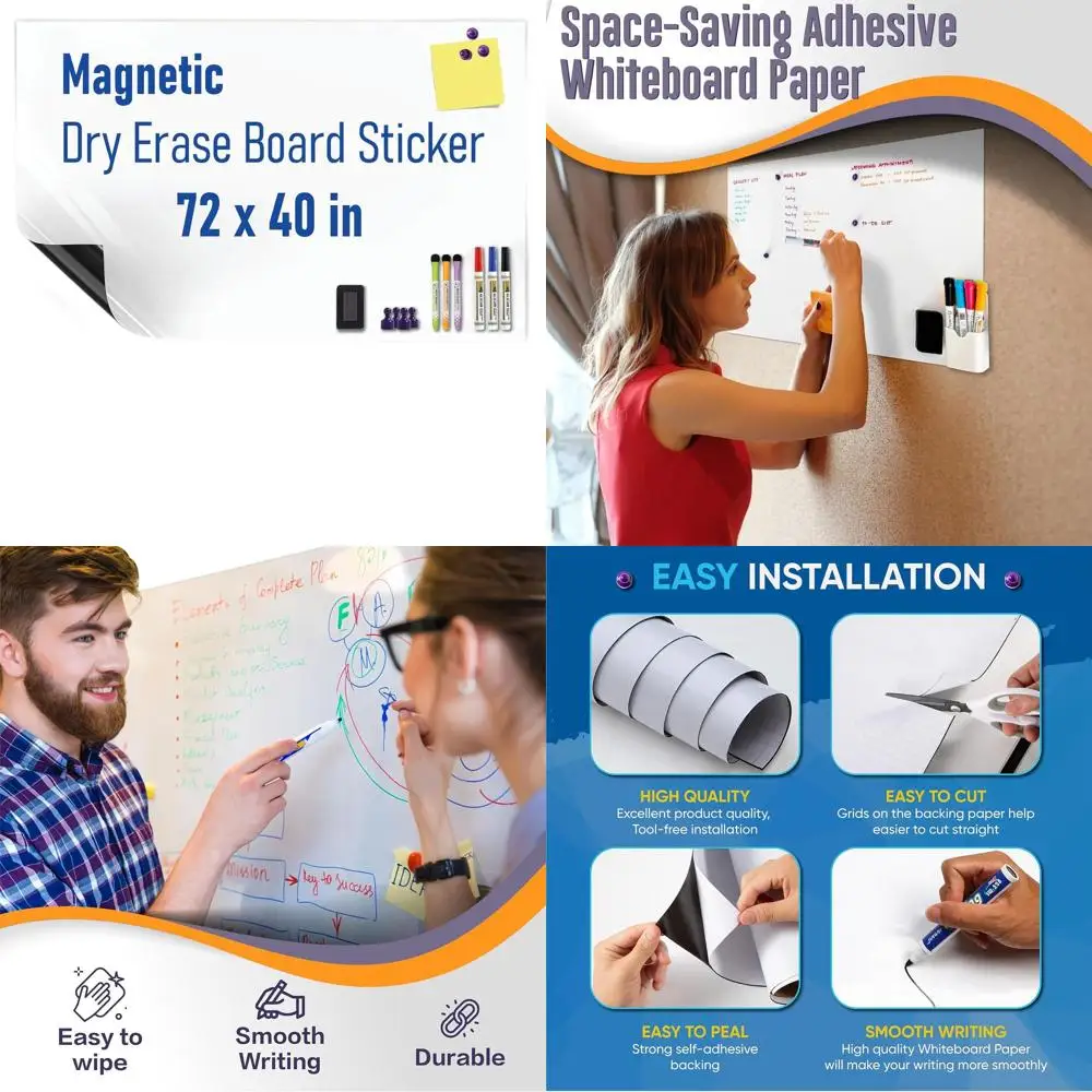 

72x40 Inch Large Magnetic Dry Erase Board with Adhesive Back - No Ghosting, Starter Kit Included for Home, Office, Classroom