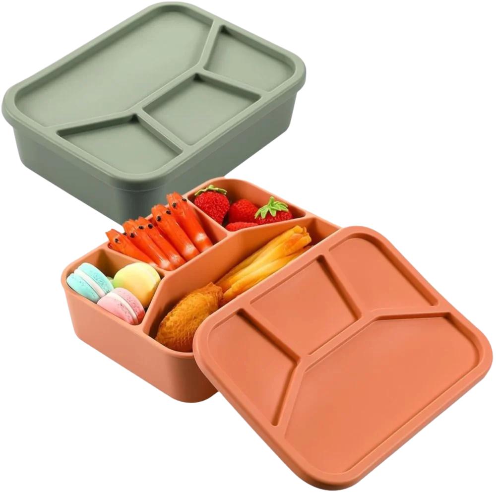 

4 Grids Silicone Divided Lunch Box Fresh-keeping Large Capacity Food Storage Container Microwave Safe Sealed Picnic Fresh Box