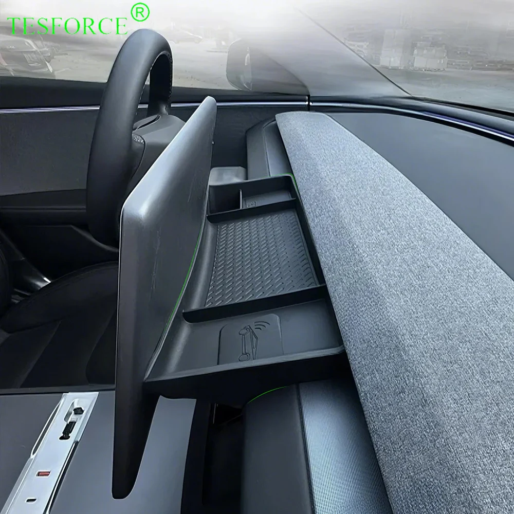 

Для Tesla Model Y Juniper 2025 ящик для хранения за экраном органайзер на приборной панели скрытый поднос противоскользящая центральная консоль подлокотник для хранения