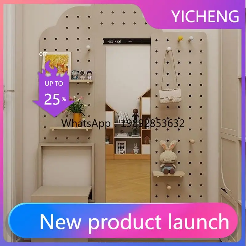 A-10 oldable Full Body Vintage Style Folding Shoe Changing Bench with Integrated Clothes Rack for Home Entrance Hidden Pegboard