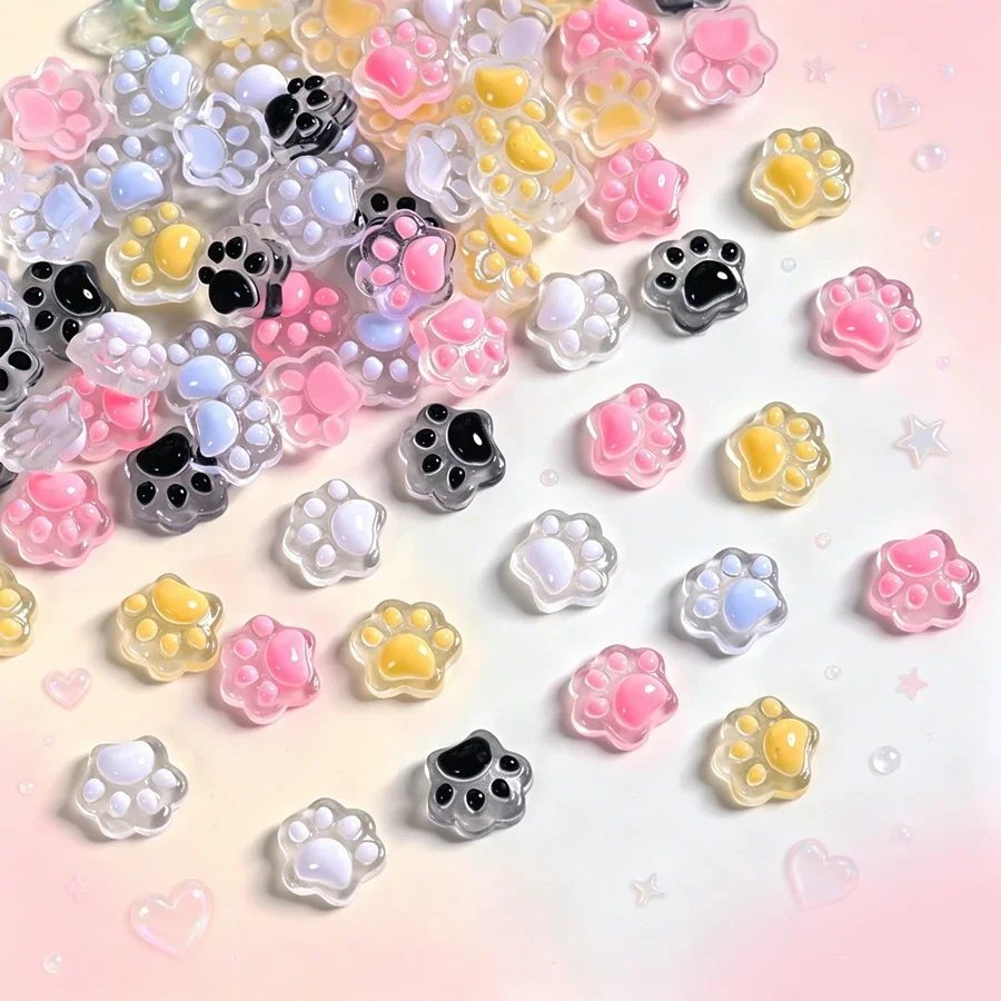 50Pcs Cute Cat Paws Ladybug Butterfly Resin Nail Charms, 3D Cartoon Nail Art Decorations Accessories for DIY Manicure Craft