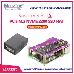 (model:MPS2280)PCIE M.2 NVME 2280 2230 2242 Gen3 SSD HAT for Raspberry Pi 5