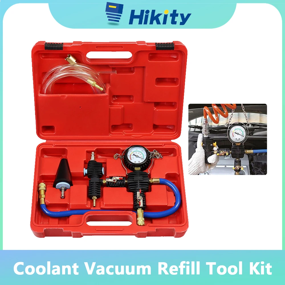 Hikity-Kit de recarga de vacío de refrigerante, sistema de refrigeración, purga de vacío de radiador y juego de herramientas de relleno con adaptador Universal de mangueras para coche