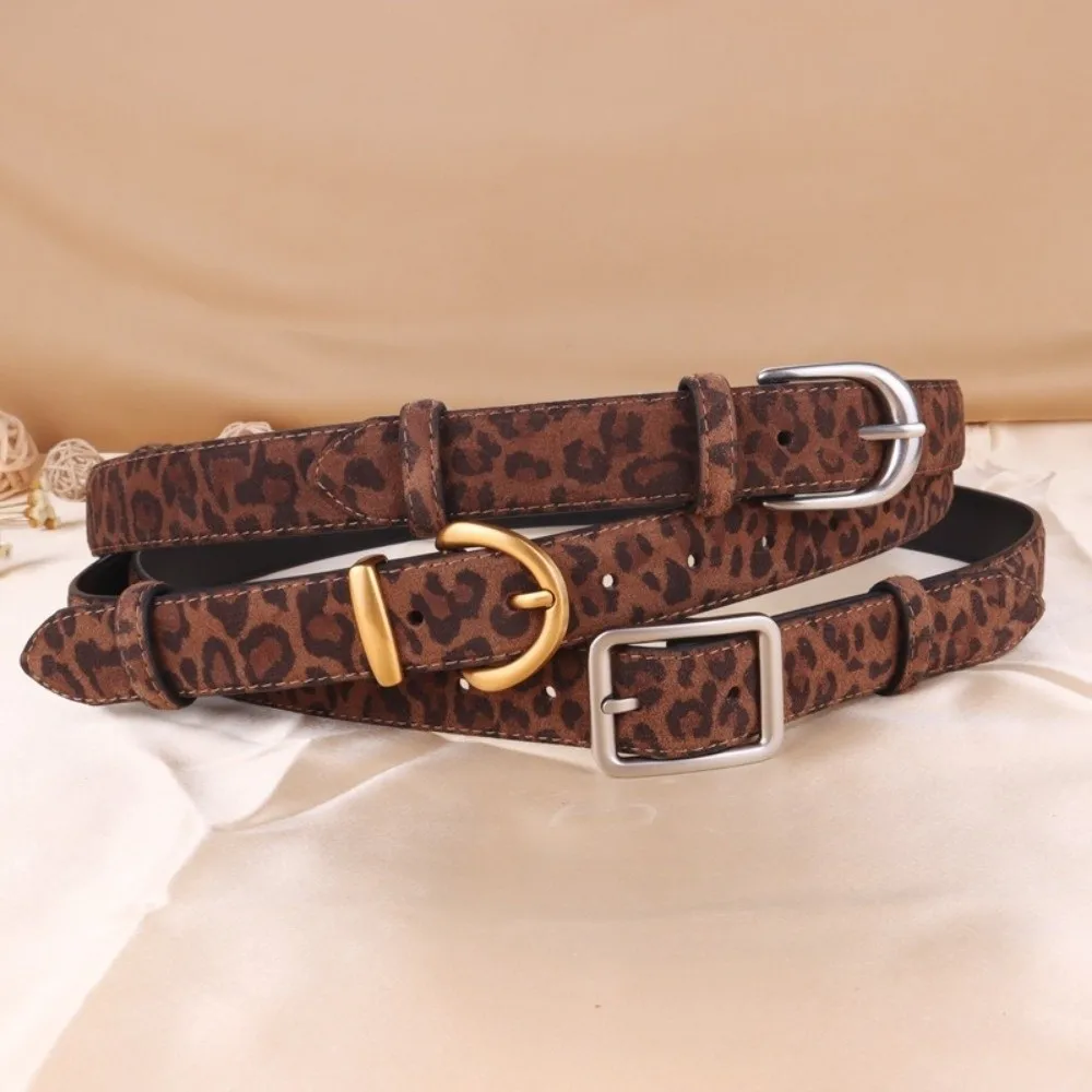 Retro Leopard Print Waist Belt Needle Buckle Adjustable Fashion Belt Gold/Silver Buckle Women's Belt Jeans Dresses
