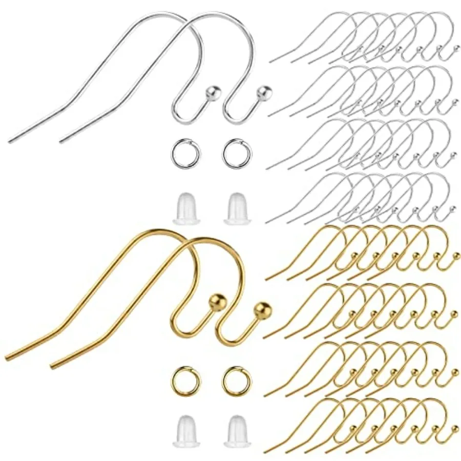 

Earring Hooks, 600pcs Hypoallergenic Earrings Making kit Silver and Gold Earrings Finding Component Accessories, Earring Backs,