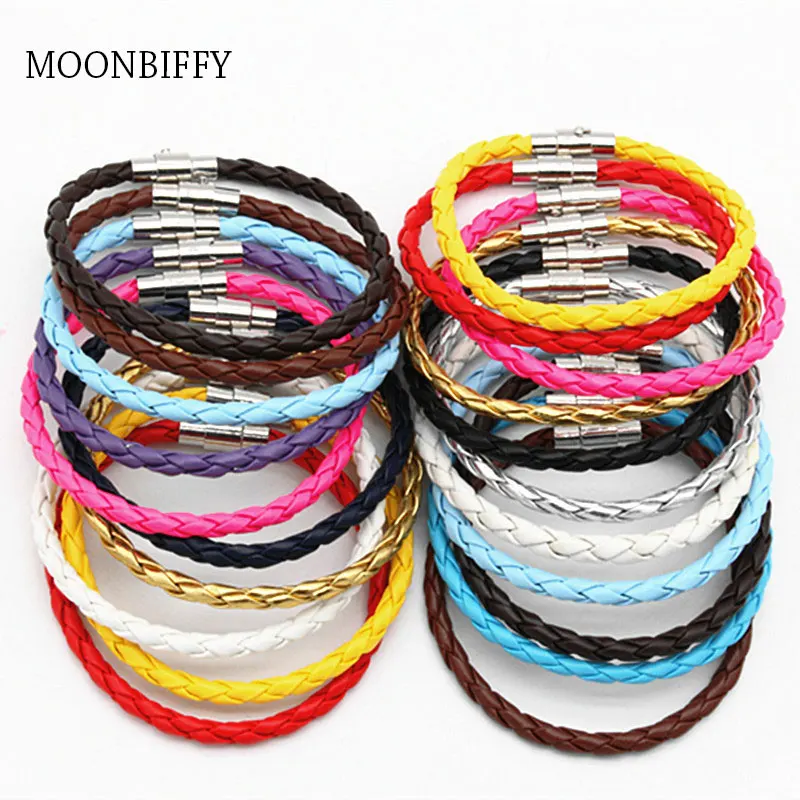 1Pc Women PU Braided Leather Bracelet Cord with Magnetic Clasp 6mm 20cm Mixed Colors DIY Men Jewelry Bracelets