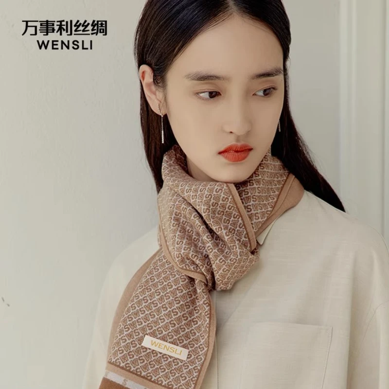 

Wensli Рождественский подарок, новый зимний шелковый шарф, универсальный теплый шелковый шарф шелковицы, шаль, утеплитель для шеи