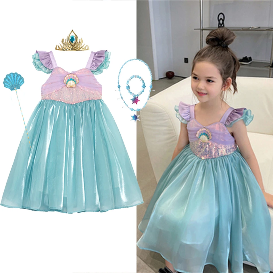 2024 Disney Little Mermaid Ariel Princess Costume Kids Dress For Girls Cosplay Children Carnival Birthday Party Clothes Mermaid