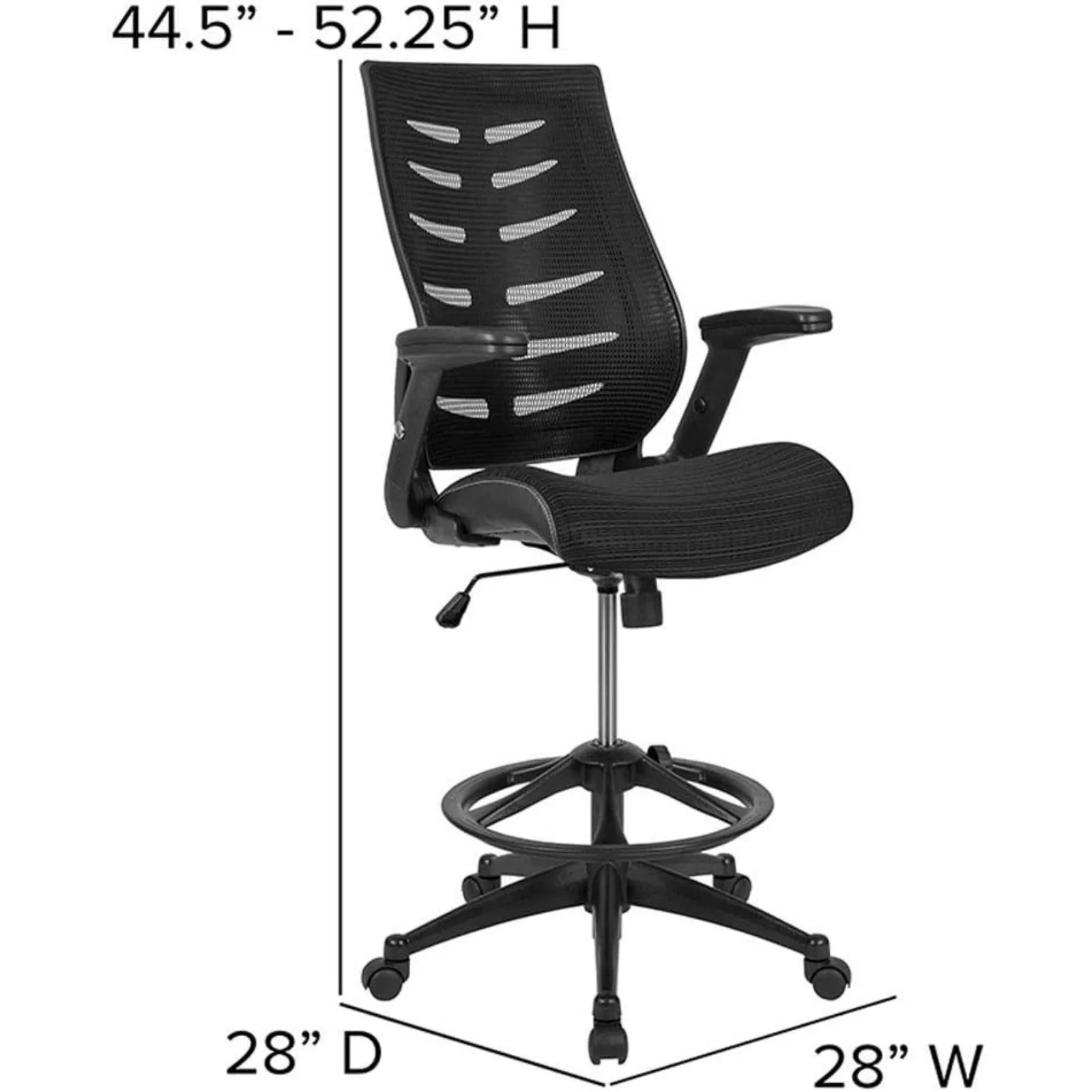 Kursi kantor jaring ergonomis punggung tinggi US Kale dengan lengan lipat dan cincin kaki yang dapat disesuaikan, kursi putar eksekutif tinggi belakang tulang belakang