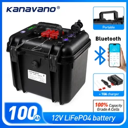 12V 100Ah IP67 Waterproof LiFePO4 Rechargeable Battery Pack Built-in Bluetooth BMS for Trolling Motor Fish Outdoor Camping Solar