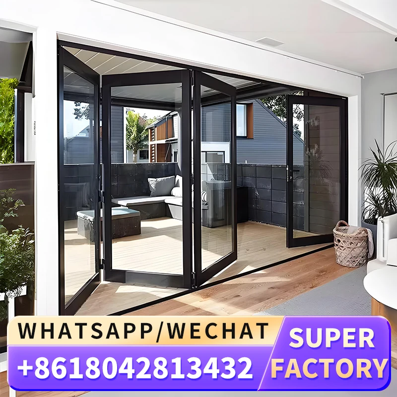 Pintu lipat aluminium Modern, pintu lipat dua pemecah panas, pintu teras lipat aluminium