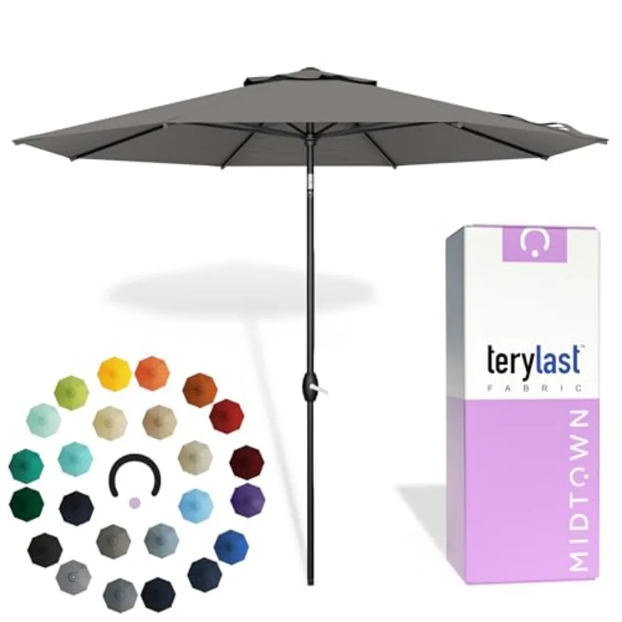 Patio Umbrella for Outdoor Use, Charcoal Grey Polyester Canopy with UV Protection and Tilt Function