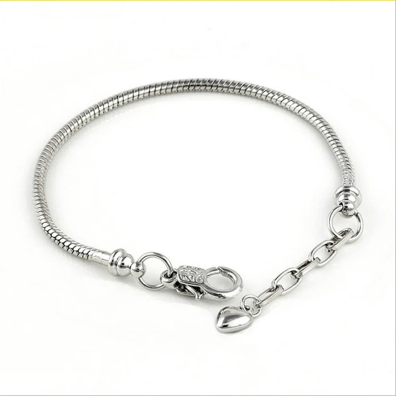 Sterling Silver 3mm Snake Chain Bracelet for Women Men Teen Girls, Charm Bracelet