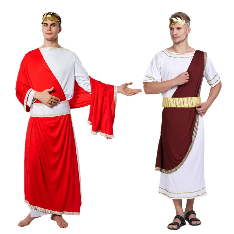 Deluxe Adult Ancient Greek Roman Toga Halloween Men's Caesar Cosplay Costume Carnival Easter Purim Fancy Dress