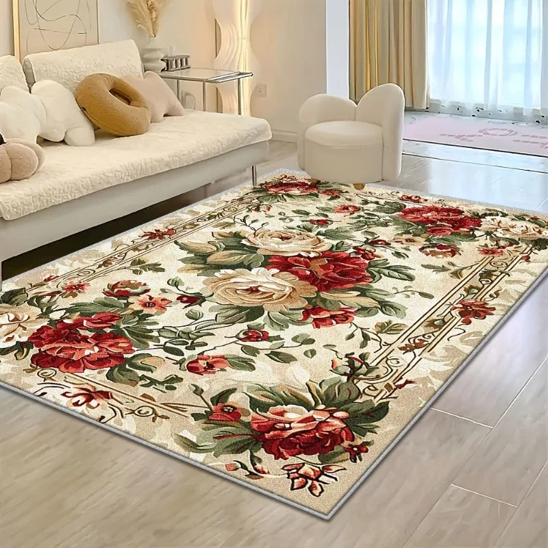 

Luxurious Vintage Floral Print Area Rug Non-Slip Machine Washable Floor Mat for Living Room Bedroom Office Decor Washable Carpet