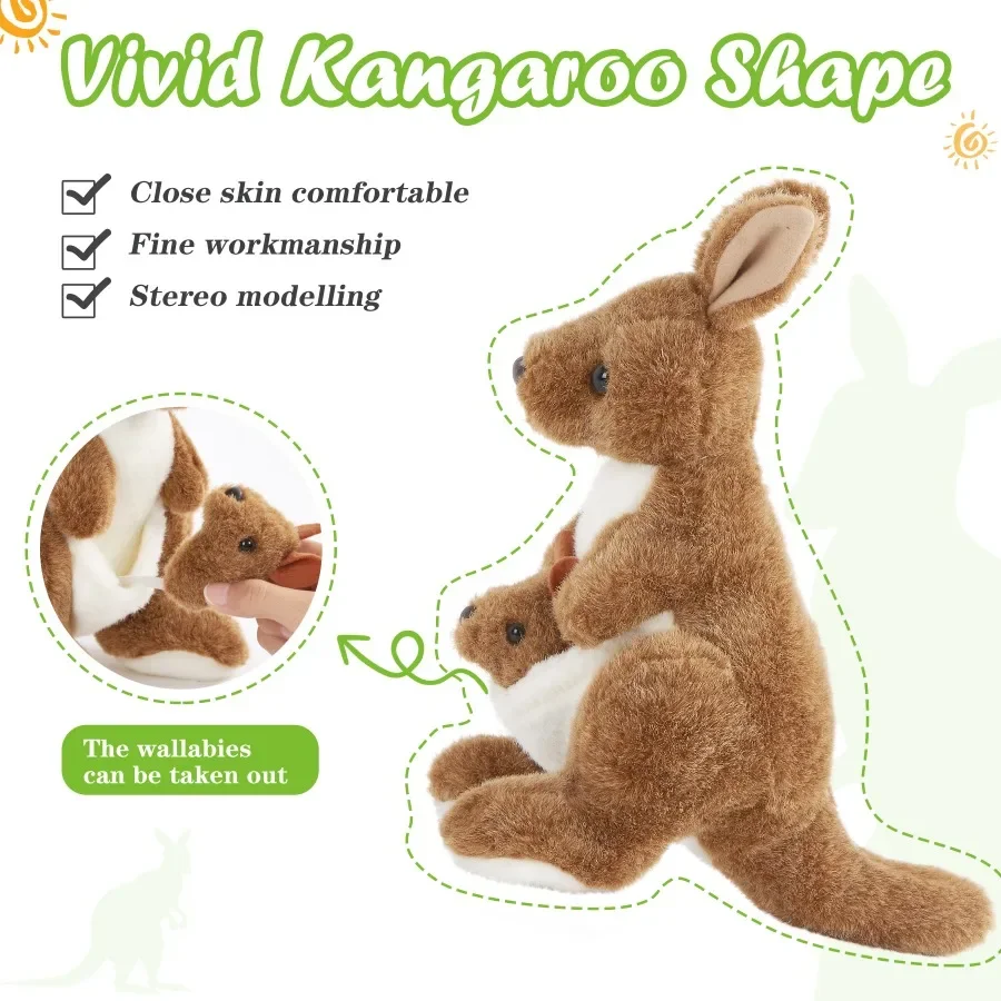 27cm Stuffed Kangaroo Doll Mother and Son Plush Toys Kawaii Cute Throw Pillows PP Cotton Animals Children Birthady Gifts for Kid