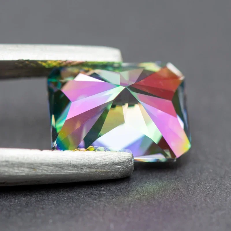 Moissanite Rainbow Green Color Radiant Shape Charms Beads VVS1 for DIY Jewelry Making Bracelet Materials with GRA Certificate