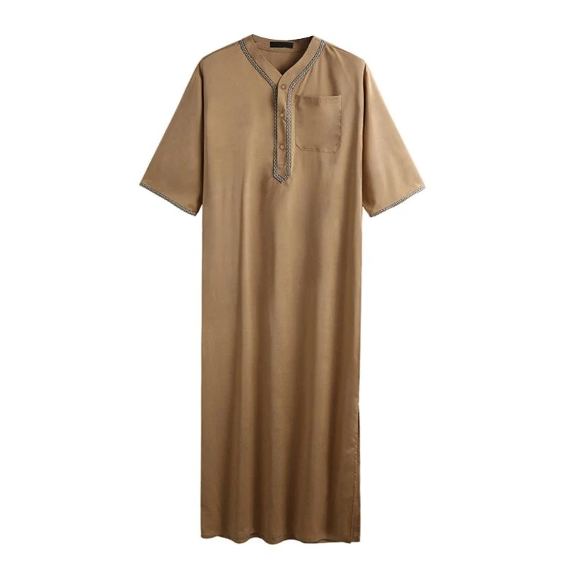 Abito musulmano Comoda camicia maschile musulmana con design a bottoni Colletto a V allentato Abbigliamento musulmano Eid Medio
