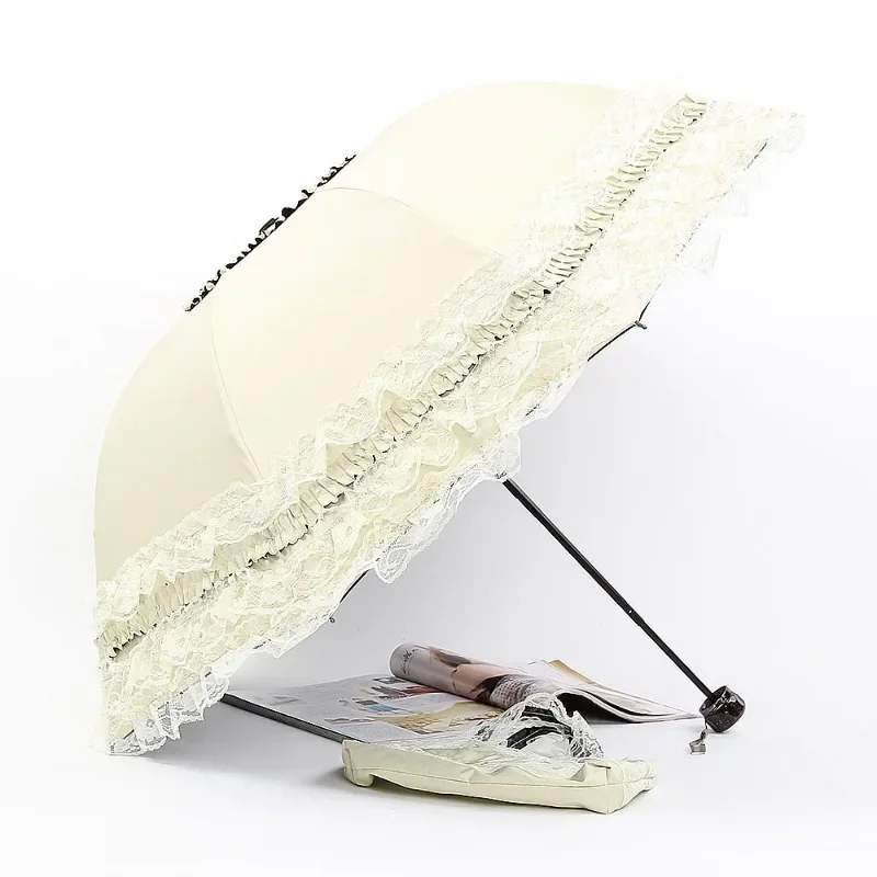 Vintage Lace Parasol Foldable Gothic Lolita Umbrella Rain Anti-uv Protection Sunblock Umbrella Dome Photo Props Girls Parasol