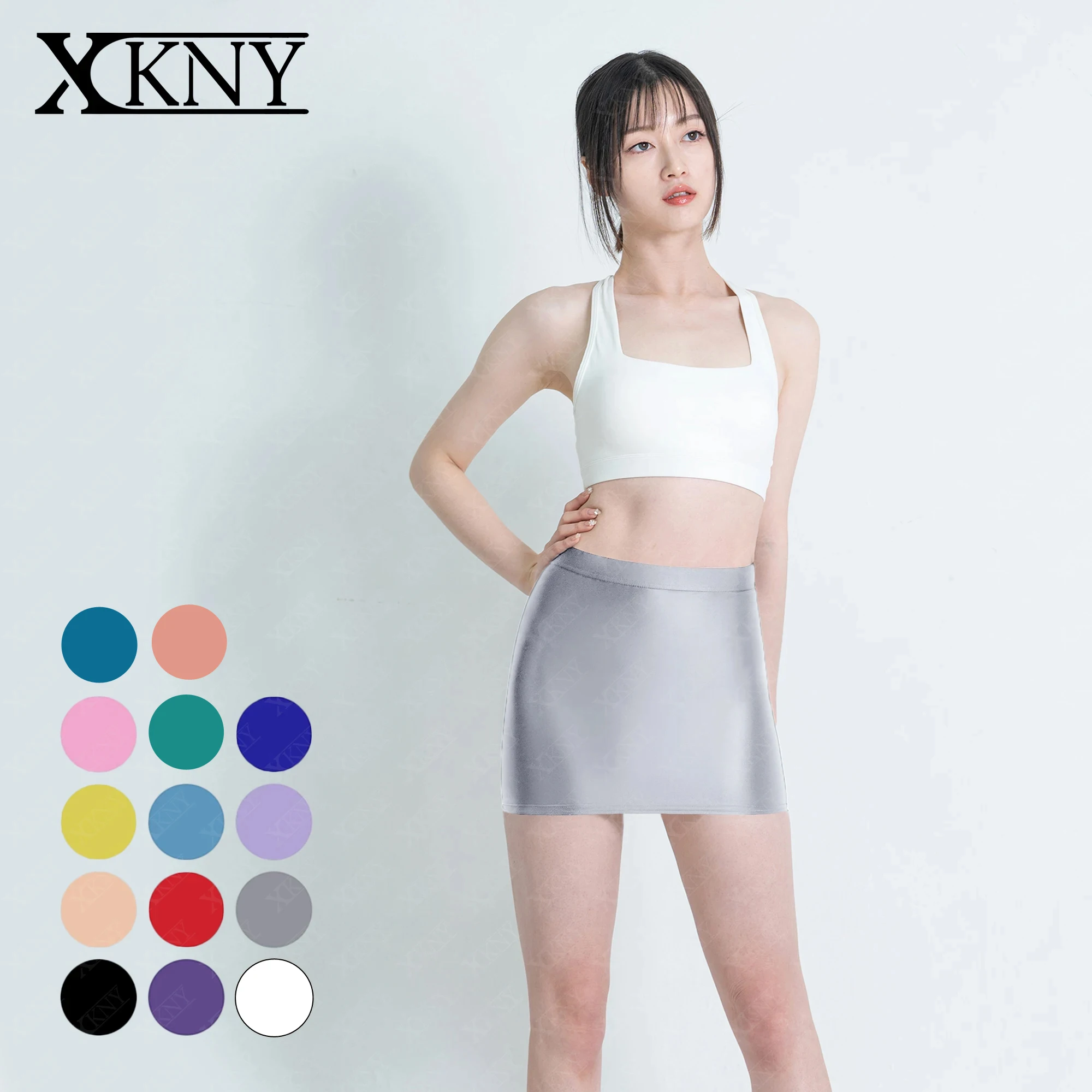 

XCKNY Satin Glossy Skirt Elastic Smooth Gloss Tight Skirt Oil Gloss Solid Color Half Skirt Smooth Wrap Hip Short Skirt