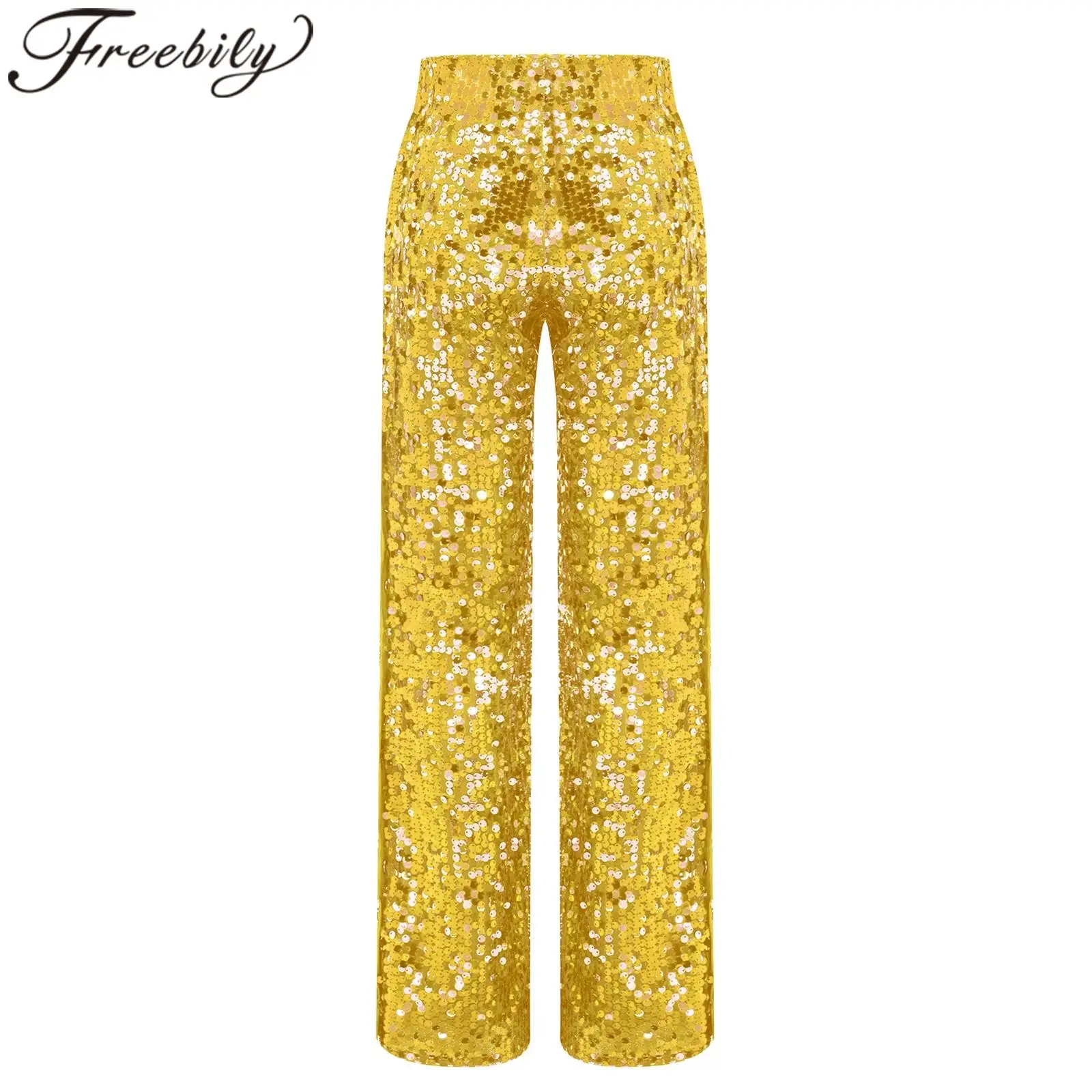 

Children Party Streetwear Jazz Dance Costumes Kids Glitter Hip Hop Clothes Shiny Sequined Trousers for Girls 70s 80s Disco Pants