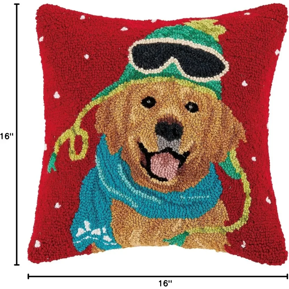 Holiday Lab Christmas Polyfill Hook Throw Pillow - 16-inch Square Wool and Velvet Back Seasonal Decoration