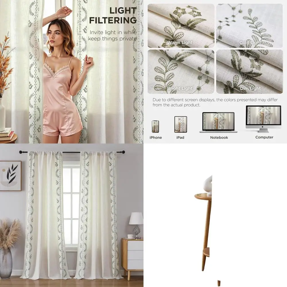 

Vintage Floral Embroidered Curtains, 96 Long, 2-Panel Set, Light Filtering Linen Drapes for Living Room and Bedroom
