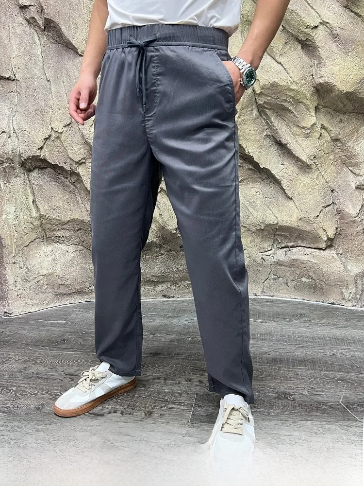 

Cooling Fiber Mixed Hemp Lyocell Elastic Casual Pants Men's Spring Summer Straight Leg Elastic Waistband Comfortable Fit