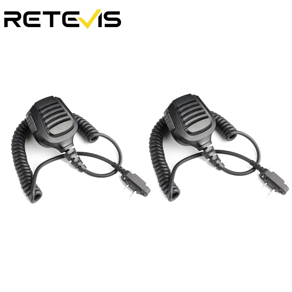 2PCS Retevis HK010 Black Handheld Microphone IP54 Waterproof Speaker Microphone Suitable for RA89/P2/P62 Ham Radio