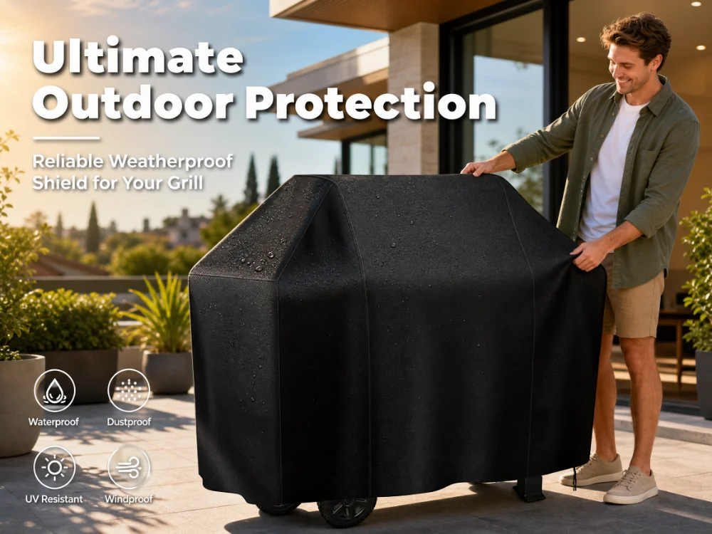 BBQ Cover Outdoor Dust Waterproof Weber Heavy Duty Grill Cover Rain Protective Outdoor Barbecue Cover Round