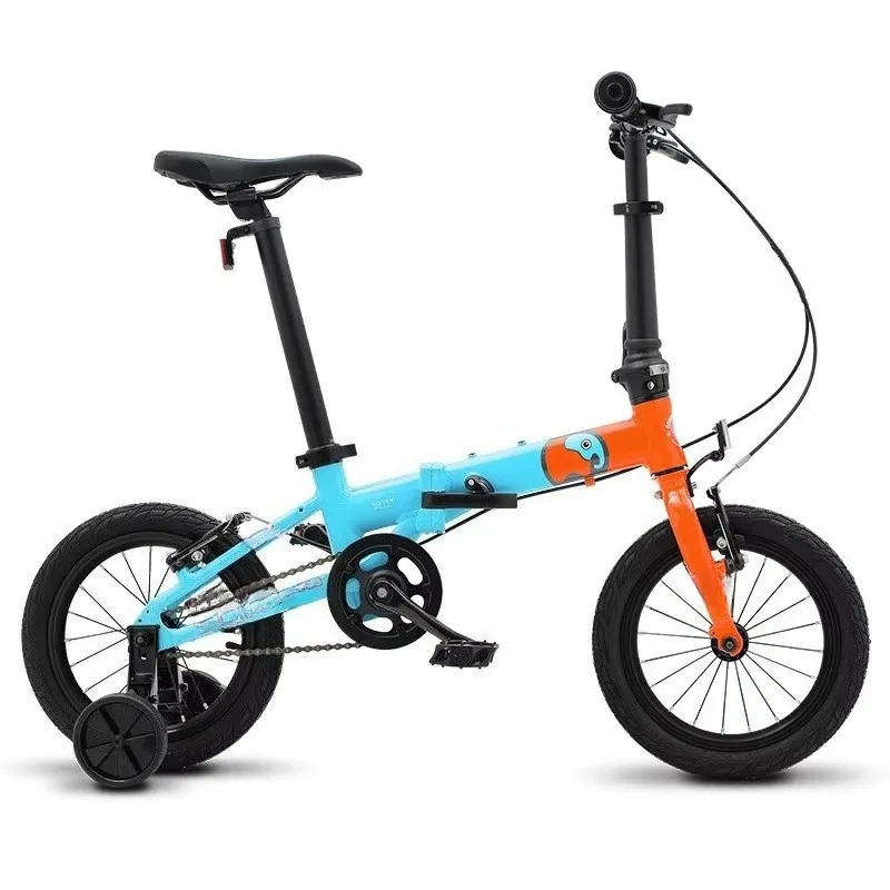 

2025 New Folding Bicycle 14 Inch Ultralight Children Bike Single Speed Foldable Kids Cycle With Balance Training Wheel