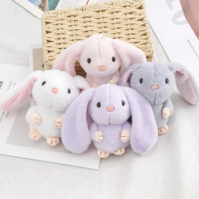 Long-eared Rabbit Doll Key Ring Pendant Cute Little White Rabbit Plush Gift Doll Bag Keychain Gift Children Sleeping Doll