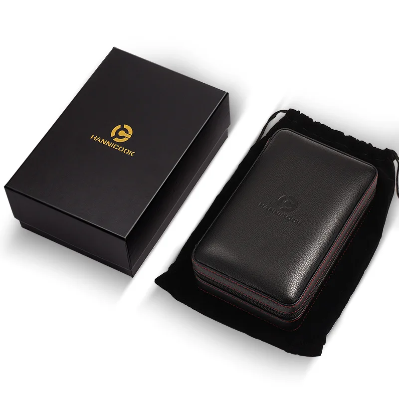 GALINER Travel Cigar Humidor Box Leather Case with Humidifier Cedar Wood Portable 4 Holder Cigar Box for COHIBA Cigars