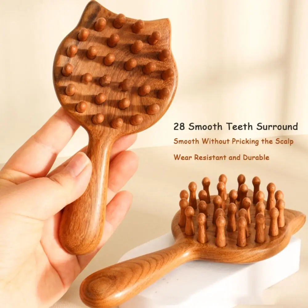 

Kawaii Cat Sandalwood Hair Comb Bear Exquisite Wooden Long Massage Comb Long Handle Anti Static Scalp Massage Comb Scalp Care