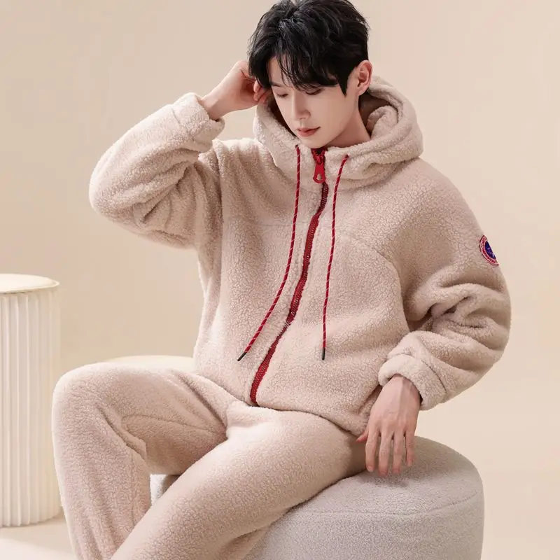 

Женский композитный флис, морозостойкий теплый пижамный комплект из кораллового флиса, состоящий из двух частей, куртка с капюшоном, которую можно носить вне дома.