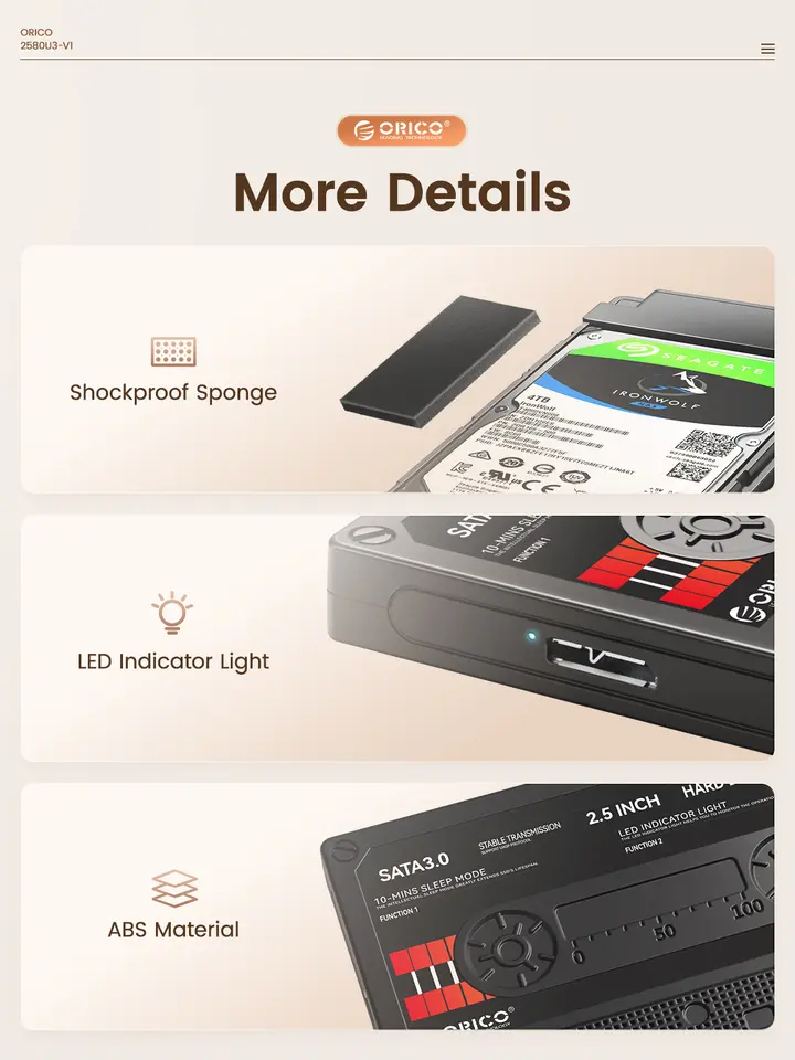 حافظة أقراص صلبة خارجية ORICO 2.5 بوصة من SATA إلى USB3.0 بسرعة 5Gbps / 6Gbps مع ملصق DIY - 5
