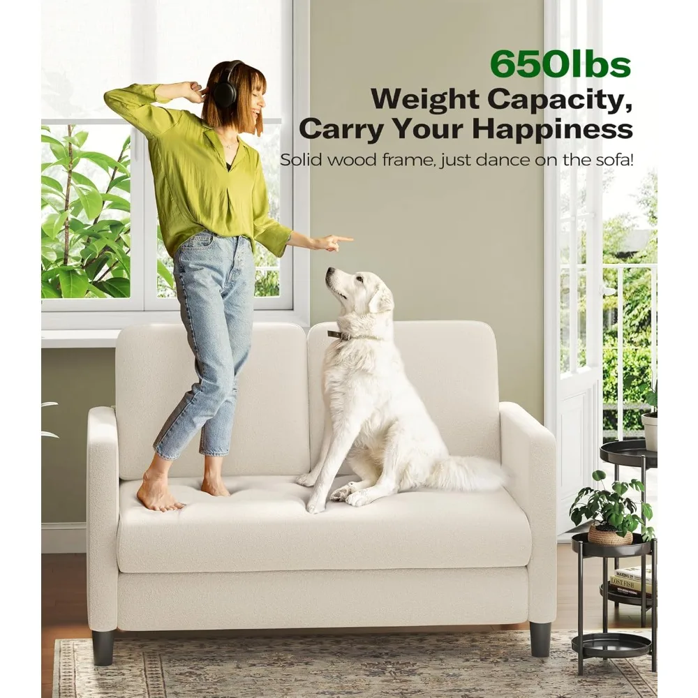 أريكة Loveseat مريحة ومدمجة للمساحات الصغيرة، أريكة خشبية سهلة التجميع لغرفة النوم، مثالية للمعيشة المريحة #5