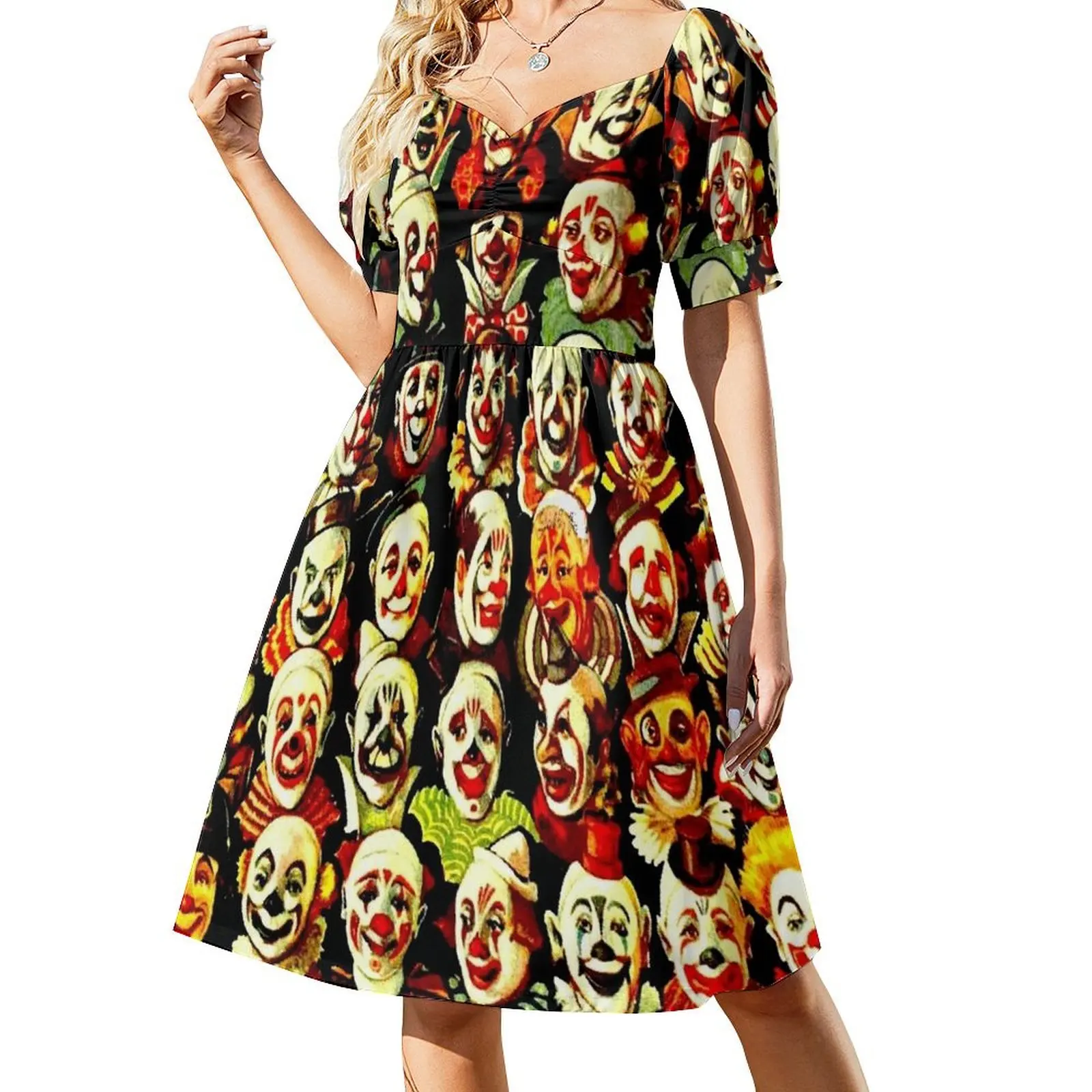 CLOWNS CONFERENCE Vintage Circus Poster Print Short Sleeved Dress Women's summer long dress Casual dresses Dress