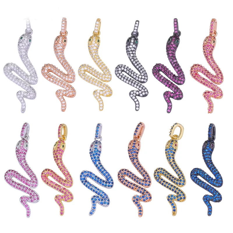 Juya Handmade Luxury 18K Real Gold Plated Micro Pave Zircon Glitters Snake Charms For DIY Talisman Decoration Jewelry Making