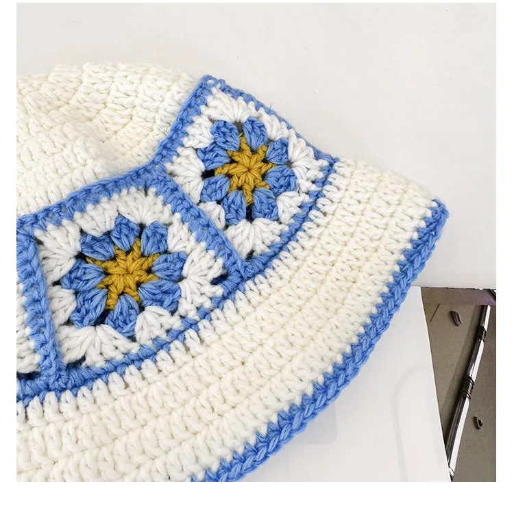 2025 herbst Neue Häkeln Koreanische Handgemachte Eimer Hut Frauen Weben Gestrickte Hut Y2k Mode Blumen Herbst Winter Mützen Becken Kappe – Detail 2