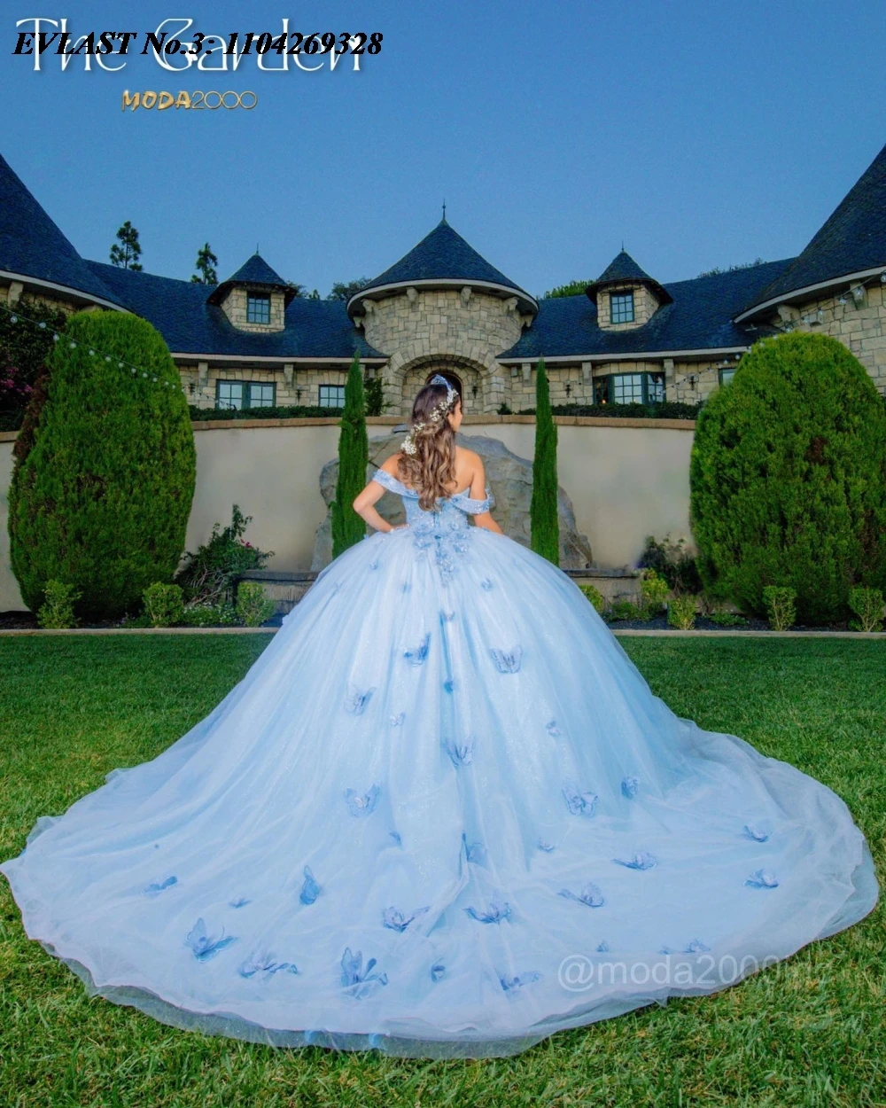 Evlast personalizado 2025 céu azul quinceanera vestido de baile borboleta applique frisado espartilho doce 16 vestidos de 15 anos e3q80