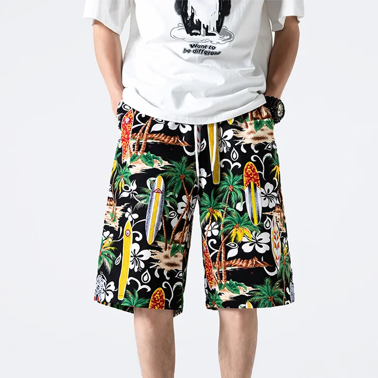 

Hawaiian Print Sports Shorts Men's Summer Wide-leg Beach Shorts Loose Casual Shorts Dry Quickly Motorcycle