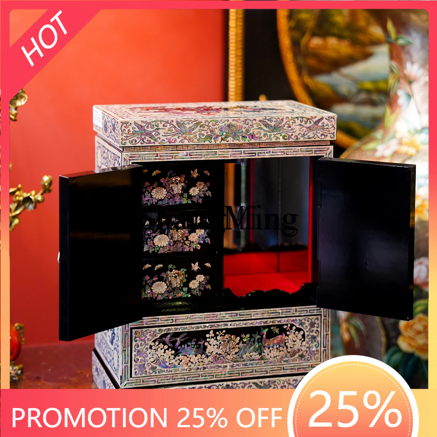 

FG household Chinese retro solid wood jewelry cabinet necklace earrings storage storage locker