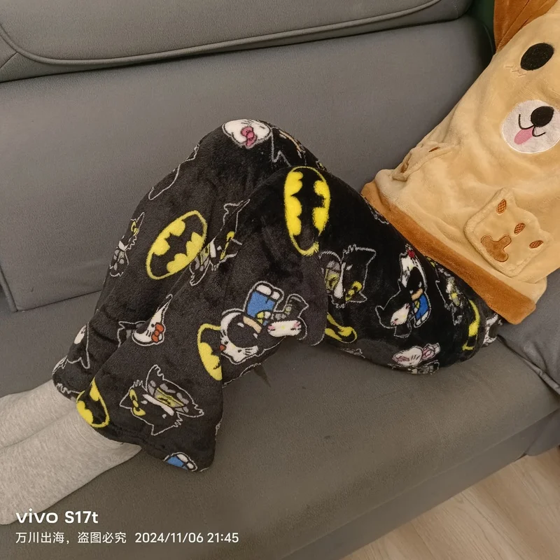 Sanrio pijama y2k olá kitty batman pijama outono calças dos desenhos animados senhoras quente casual estilo de pelúcia flanela calças bonitos roupas