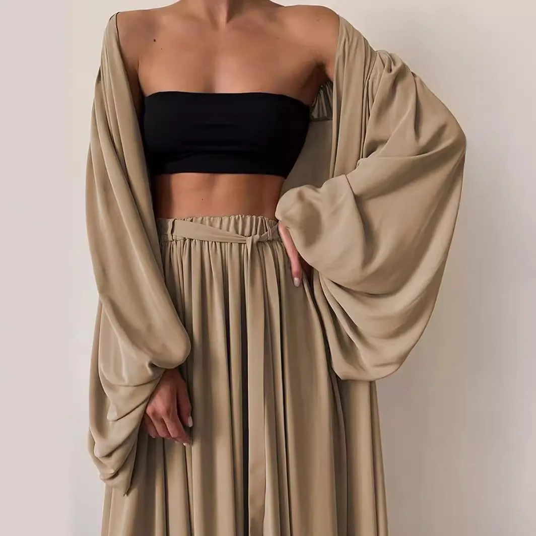 Summer Spring Women's Clothing Two Piece Set Long Sleeve Lantern Sleeve Solid Color Outfit Women's Suit Polyester Streetwear view 3