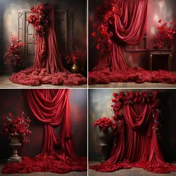 Mehofond Photography Background Romantic Red Curtain Window Adult Birthday Wedding Maternity Portrait Decor Backdrop Photo Studi