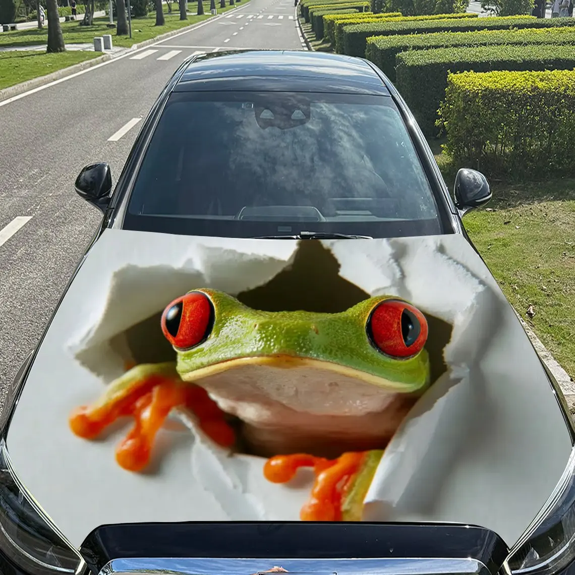 غطاء سيارة من الفينيل بنمط الضفدع اللطيف مقاوم للأشعة فوق البنفسجية، ملصقات زخرفية سهلة الاستخدام، مناسبة للشاحنات وسيارات الدفع الرباعي - متين، وات #4