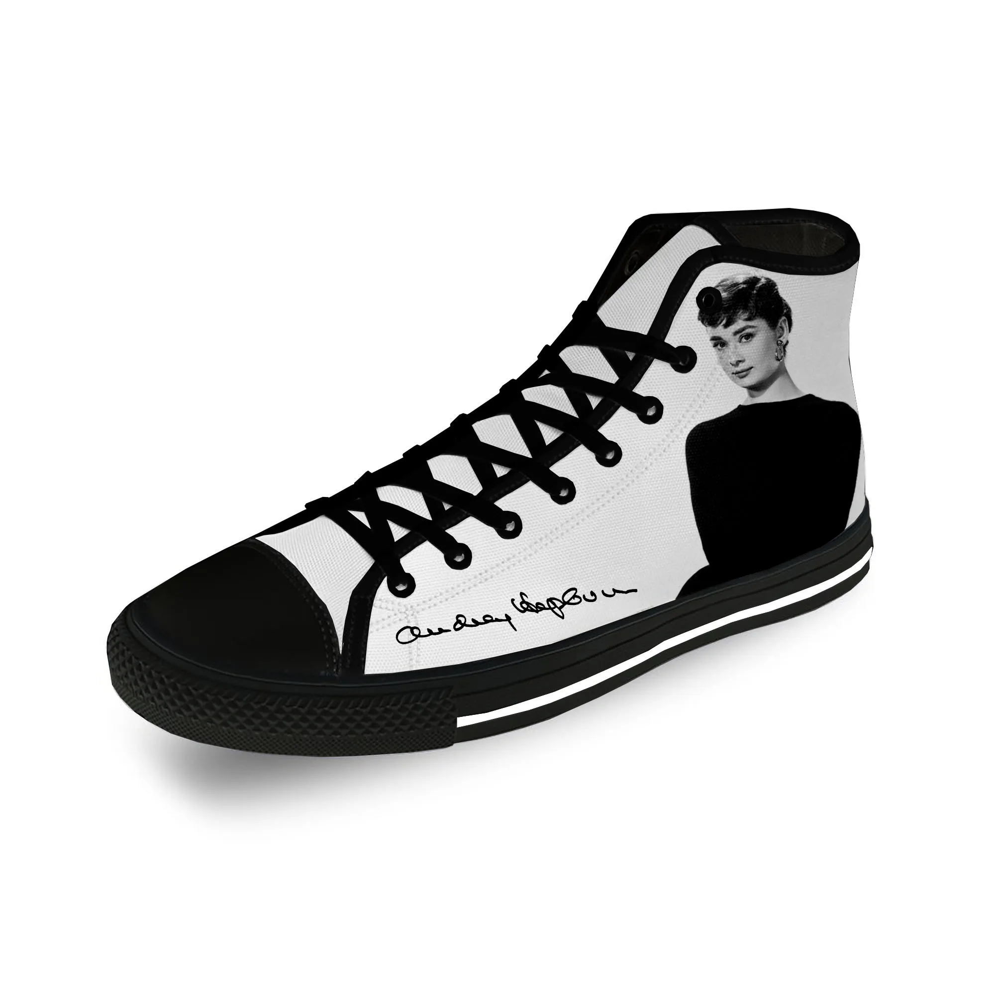 Movie Star Audrey Hepburn Cute Casual Cloth 3D Print High Top Canvas Fashion Shoes Men Women Lightweight Breathable Sneakers