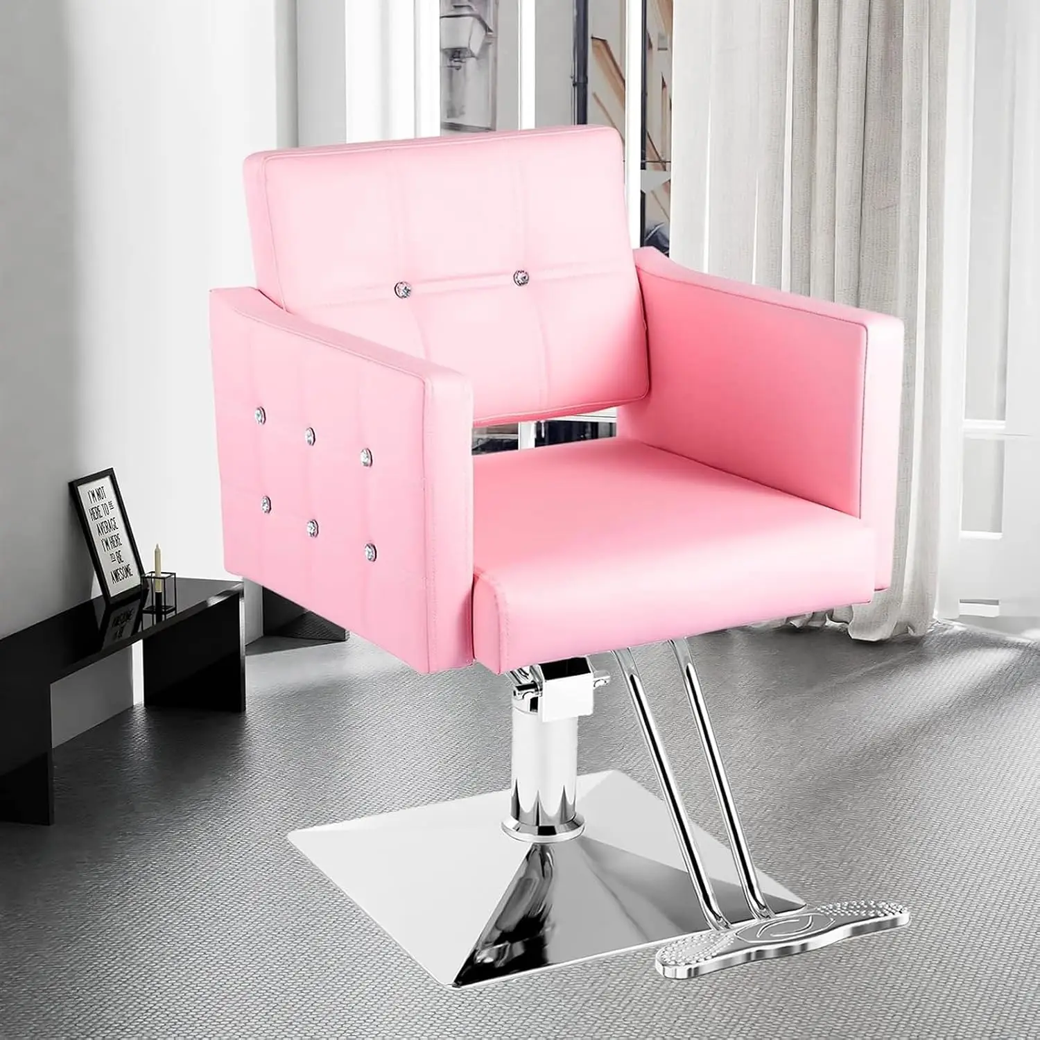Pink Hydraulic Barber Chair 360 Swivel Height Adjustable, Salon Styling Hairdressing Braiding Armchair for Women, Customized